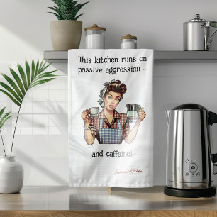 1950s-stijl vrouw koffiepot grappig gepersonalisee theedoek