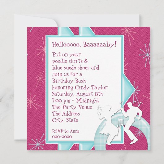 1950's Thema Verjaardagsfeest Uitnodigingen (Achterkant)