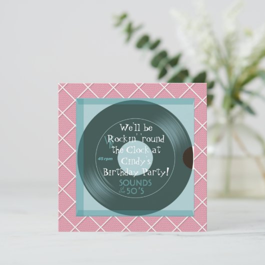 1950's Thema Verjaardagsfeest Uitnodigingen (Staand voorkant)