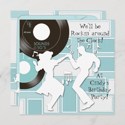 1950's Theme Birthday Invitations (Devant / Derrière)