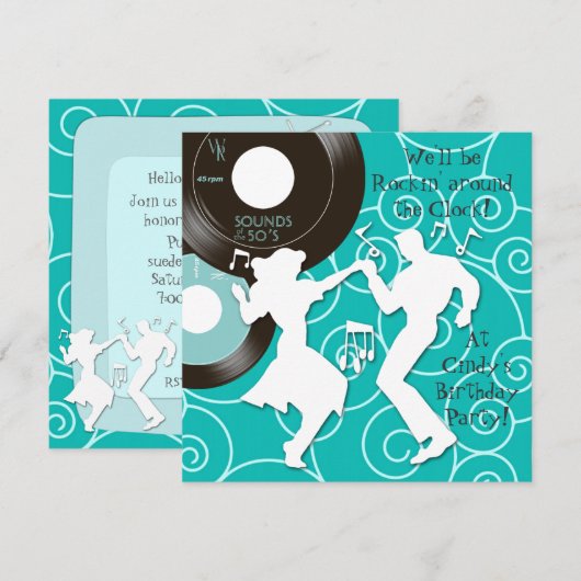 1950's Theme Birthday Invitations (Devant / Derrière)