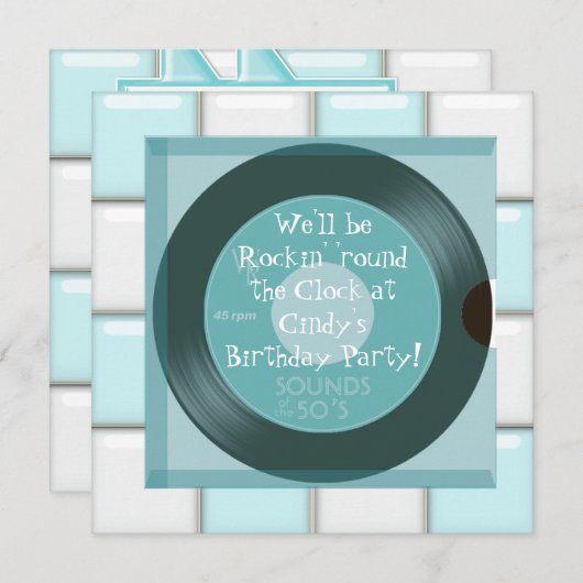 1950's Theme Birthday Invitations (Devant / Derrière)