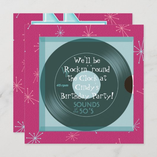 1950's Theme Birthday Invitations (Devant / Derrière)