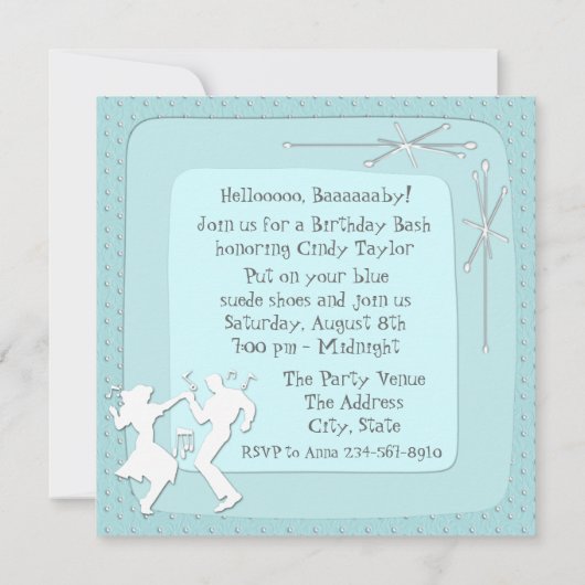 1950's verjaardagsfeest uitnodiging (Achterkant)