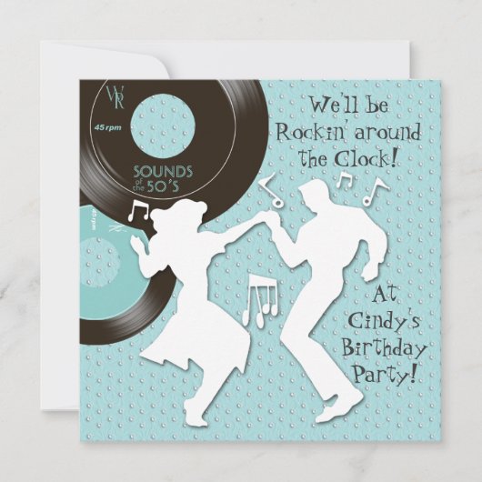 1950's verjaardagsfeest uitnodiging (Voorkant)