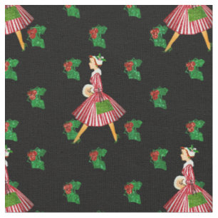1950s Vintage Christmas Lady Zwart Stof