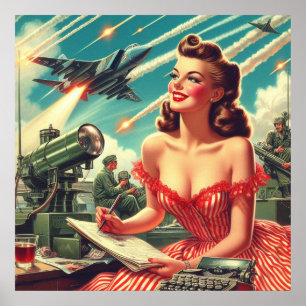 1950s  vrouw illustratie poster