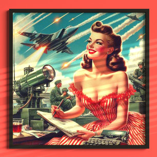 1950s  vrouw illustratie poster