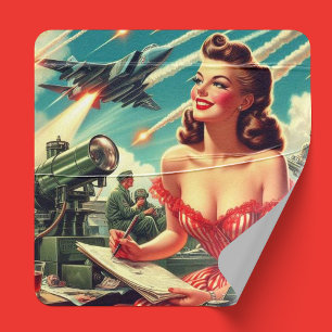 1950s vrouw illustratie vierkante sticker