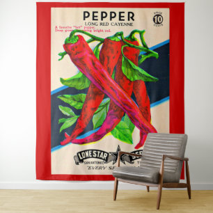 1950s zaadpakket kayenne peper print wandkleed