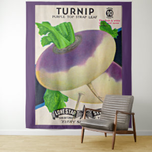 1950s zaadpakket knolrapen print wandkleed