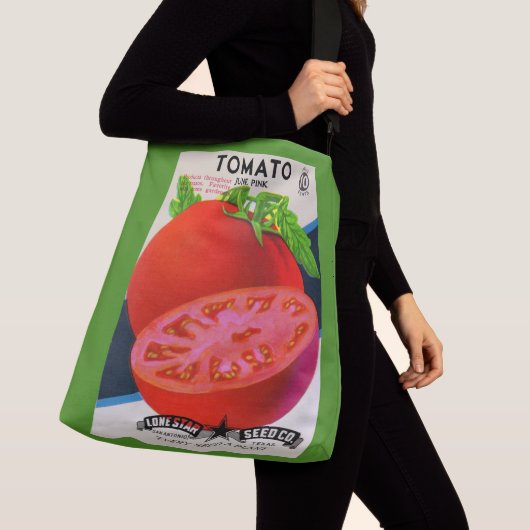 1950s zaadpakket tomaten afdrukken crossbody tas (Dichtbij)