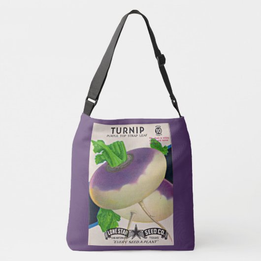 1950s zaadpakket turnips druk crossbody tas (Achterkant)