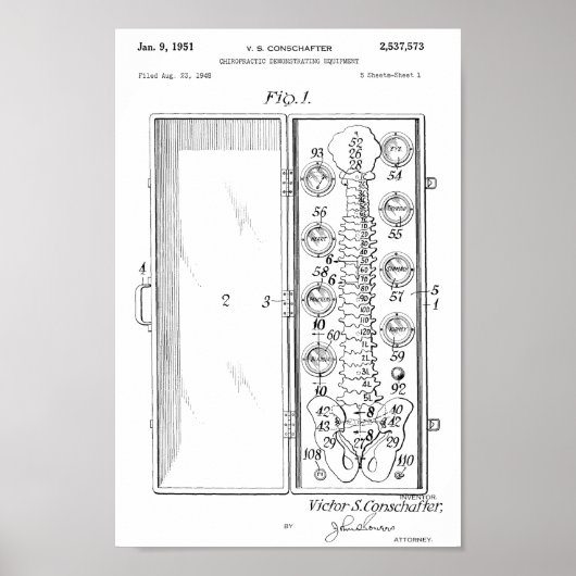 1951  Chiropractic Spine Patent Art Print (Voorkant)