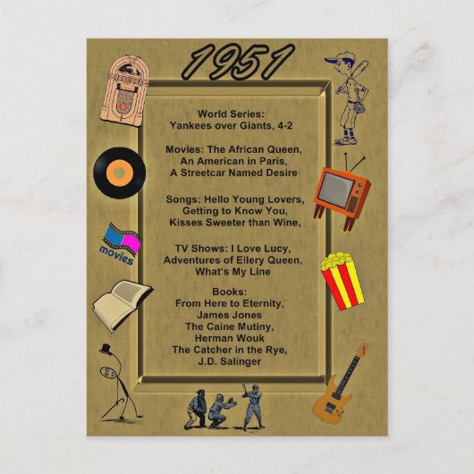 1951 Grote evenementen Verjaardag Kaart (Voorkant)