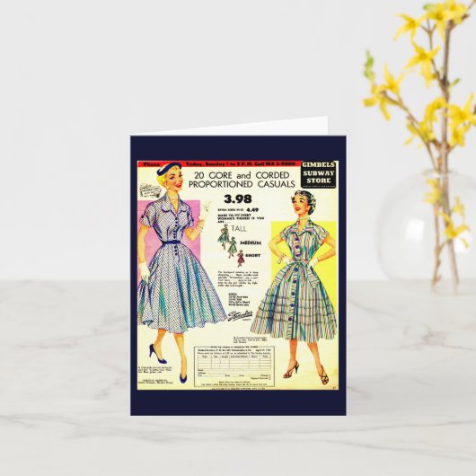 1953 Gimbels Subway Store-jurk, advertentie Kaart (Gele Bloem)