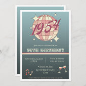  1954 70ste verjaardag retro blauw gr Invitatio Kaart (Voorkant / Achterkant)