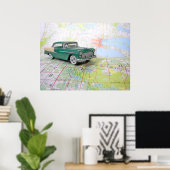 1955 auto op een routekaart poster (Thuiskantoor)