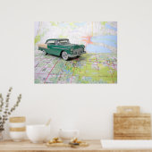 1955 auto op een routekaart poster (Keuken)