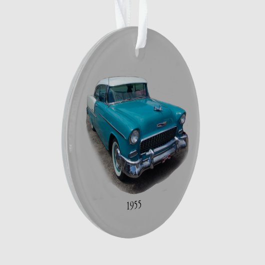 1955 blauw en wit klassiek ornament met acryl auto (voorkant)