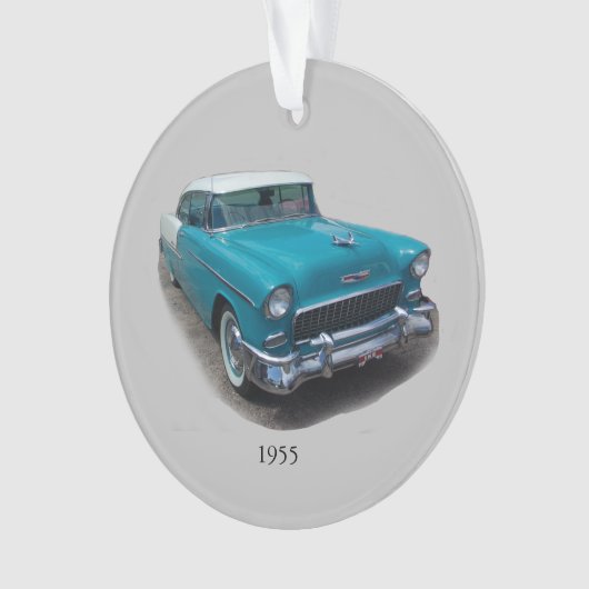 1955 blauw en wit klassiek ornament met acryl auto (voorkant)
