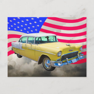 1955 Chevrolet Bel Air met Amerikaanse vlag Briefkaart