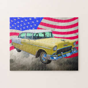 1955 Chevrolet Bel Air met Amerikaanse vlag Legpuzzel