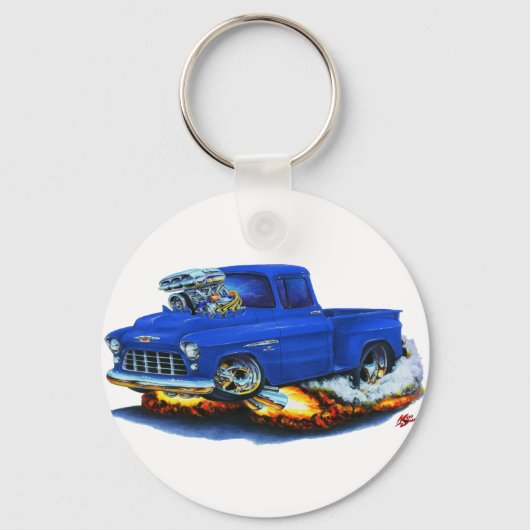 1955 Chevy Stepside Pickup Blue Truck Sleutelhanger (Voorkant)