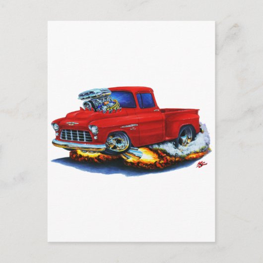 1955 Chevy Stepside Pickup Red Truck Briefkaart (Voorkant)