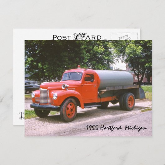 1955 Hartford Michigan Antiek Red Fire Truck Briefkaart (Voorkant / Achterkant)