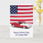 1955 Rode en witte auto Vaderdag Kaart (Gele Bloem)