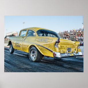 1956 chevy belair gasser op de sleepstrook poster