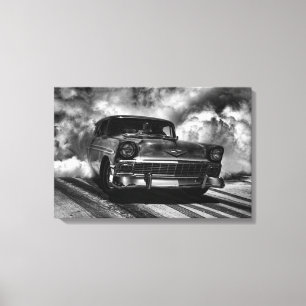 1956 Chevy Tri 5 Nomad Burn out Canvas Afdruk
