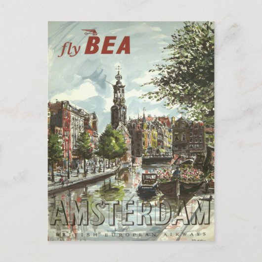 1956 Fly BEA Amsterdam UK Travel Briefkaart (Voorkant)