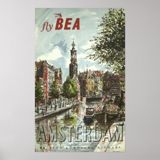  1956 Fly BEA Amsterdam UK Travel Poster (Voorkant)