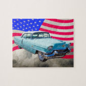 1956 Sedan Deville Cadillac en Amerikaanse vlag Legpuzzel (Horizontaal)