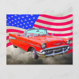 1957 Chevrolet Bel Air en de Amerikaanse vlag Briefkaart