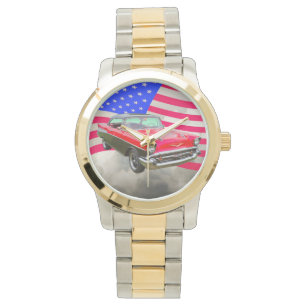 1957 Chevrolet Bel Air en de Amerikaanse vlag Horloge