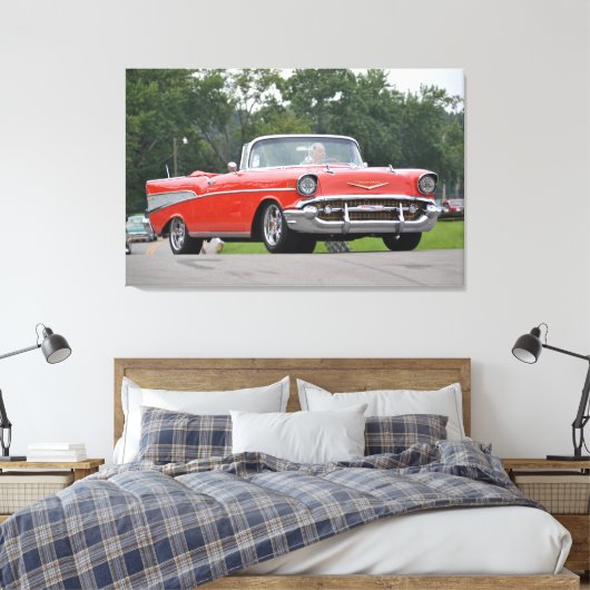 1957 Chevrolet Convertible rood met aangepaste wie Canvas Afdruk (Insitu (Slaapkamer))
