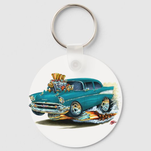 1957 Chevy 150-210 Blauwgroen auto Sleutelhanger (Voorkant)