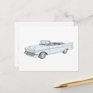 1957 Chevy Bel Air Convertible Baby Blue en White Briefkaart