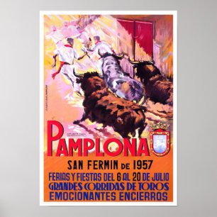 1957 Pamplona Spanje vintage-reis Poster