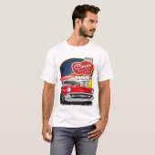 1957 Rood en wit station in Diner Chevy Bel Air T-shirt (Voorkant volledig)