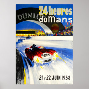 1958 24h Le Mans Grand Prix Automobile Race Poster