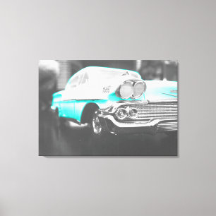 1958 chevy impala helderblauw canvas afdruk