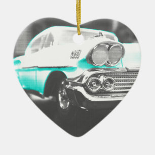1958 chevy impala helderblauwe klassieker keramisch ornament