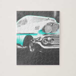 1958 chevy impala helderblauwe klassieker legpuzzel