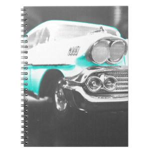 1958 chevy impala helderblauwe klassieker notitieboek