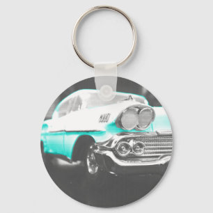 1958 chevy impala helderblauwe klassieker sleutelhanger