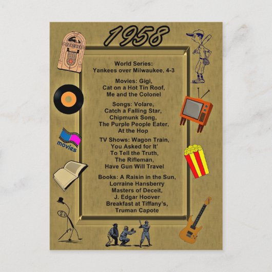 1958 Grote evenementen Verjaardag Kaart (Voorkant)